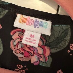 LuLaRoe Black Long Vest with Pink and Green Floral Design M